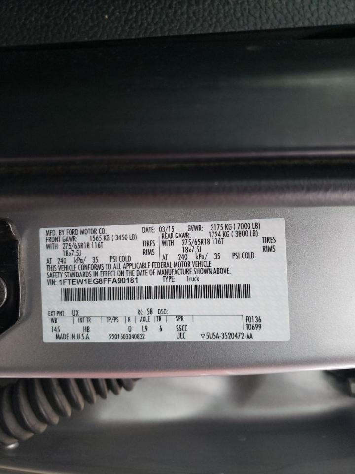 Photo 10 from auction – 2015 FORD F150 SUPER with VIN 1FTEW1EG8FFA90181