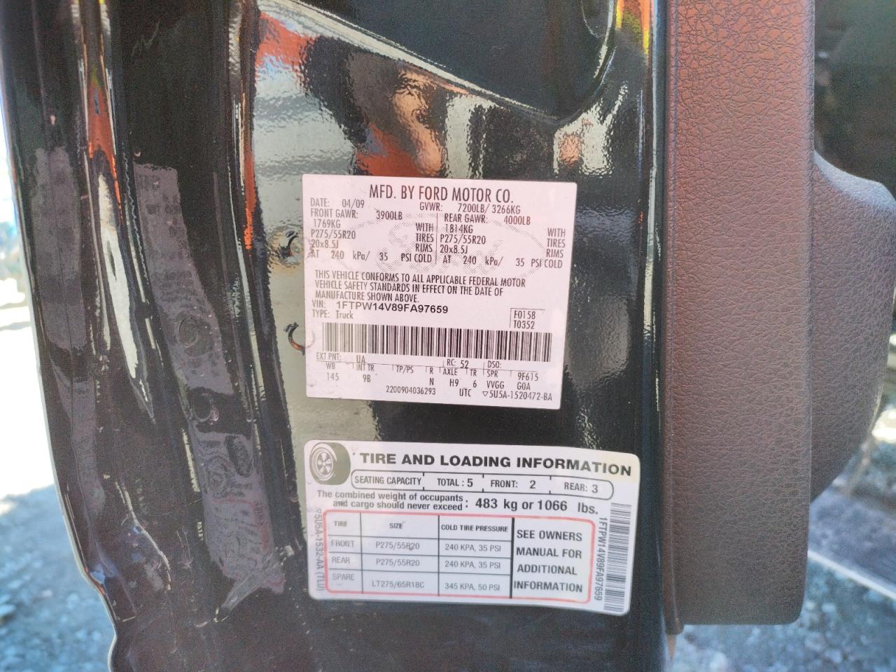 Photo 10 from auction – 2009 FORD F150 with VIN 1FTPW14V89FA97659