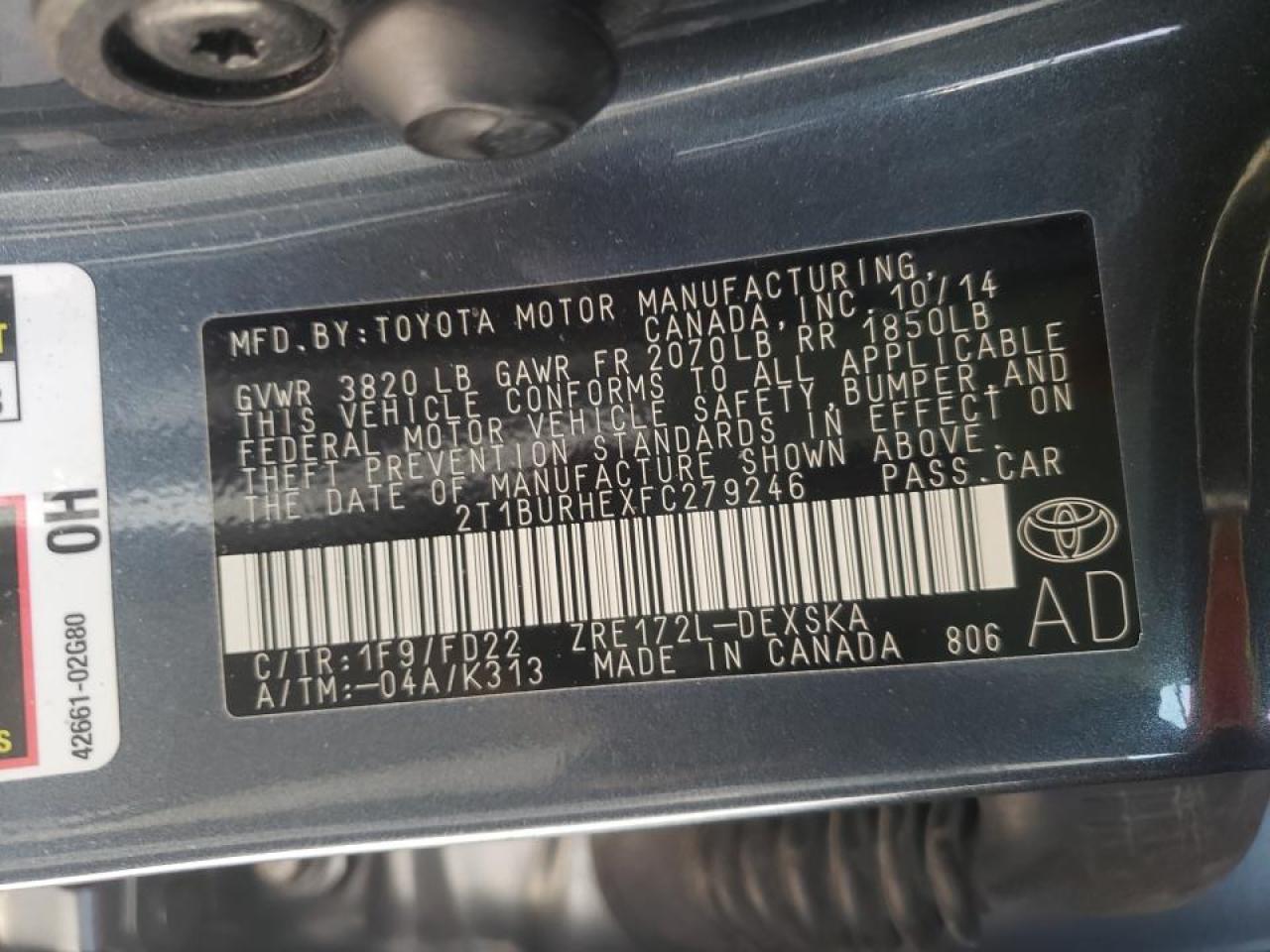 Photo 10 from auction – 2015 TOYOTA COROLLA L with VIN 2T1BURHEXFC279246