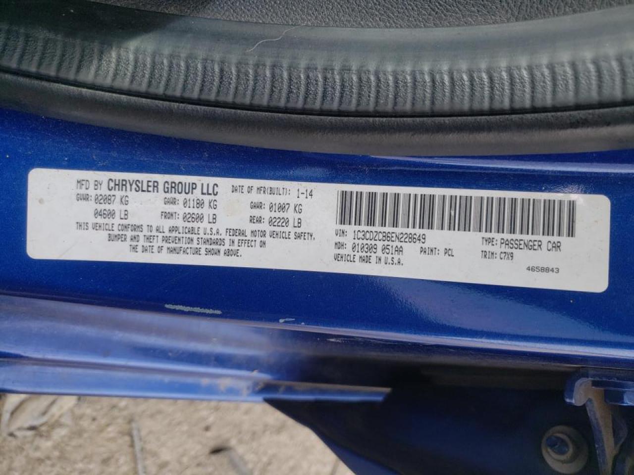 Photo 10 from auction – 2014 DODGE AVENGER SX with VIN 1C3CDZCB6EN228649