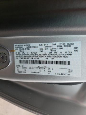 Photo 10 from auction – 2020 FORD ESCAPE SEL with VIN 1FMCU0H6XLUA14765