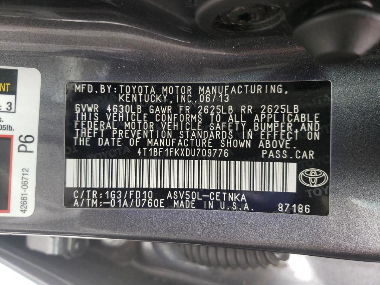 Photo 10 from auction – 2013 TOYOTA CAMRY L with VIN 4T1BF1FKXDU709776