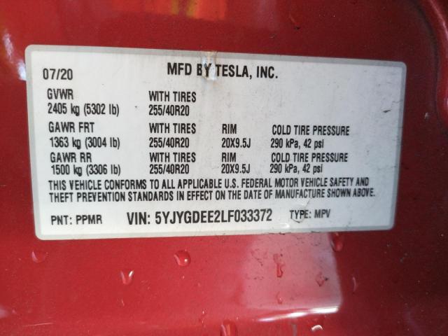 Photo 10 from auction – 2020 TESLA MODEL Y with VIN 5YJYGDEE2LF033372