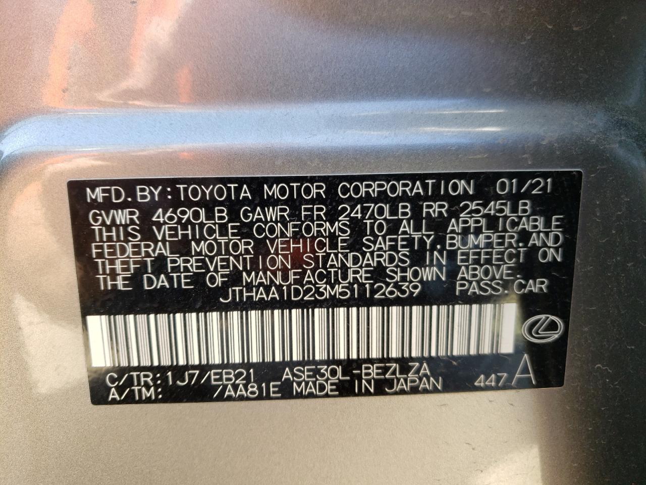 Photo 10 from auction – 2021 LEXUS IS 300 with VIN JTHAA1D23M5112639