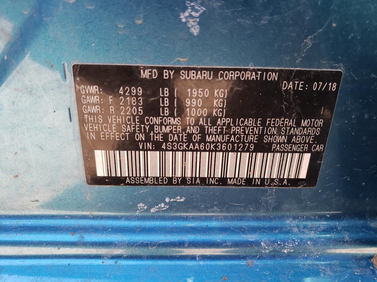 Photo 10 from auction – 2019 SUBARU IMPREZA with VIN 4S3GKAA60K3601279