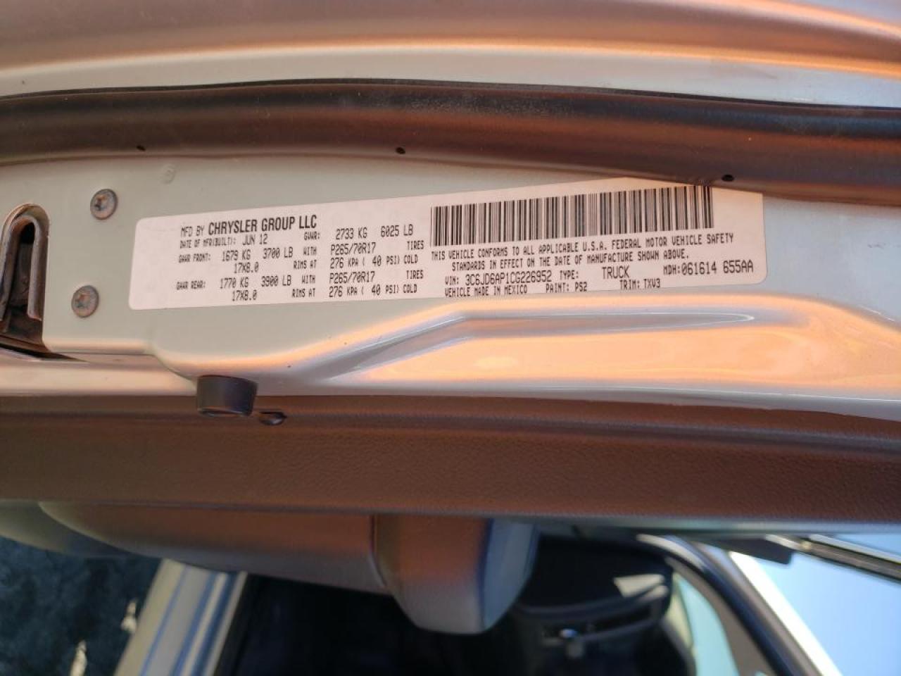 Photo 10 from auction – 2012 DODGE RAM 1500 S with VIN 3C6JD6AP1CG226952