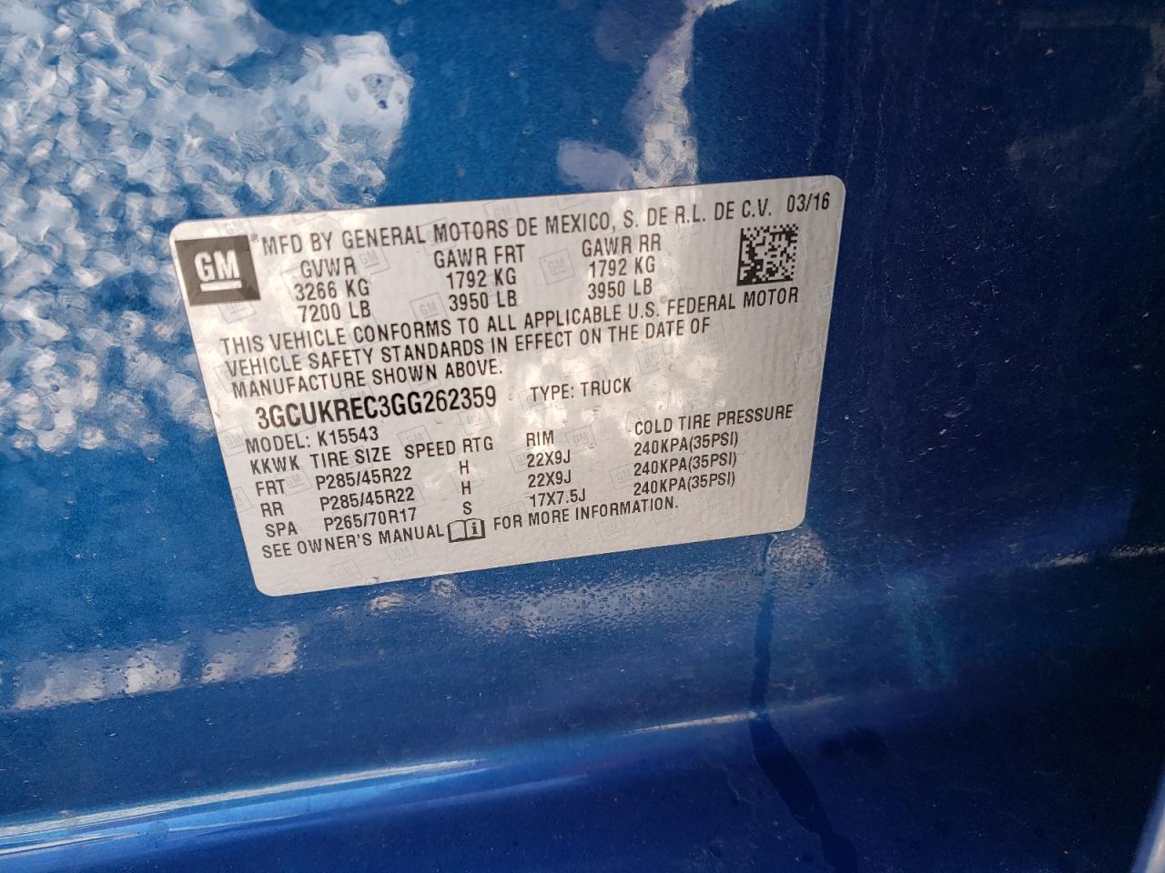 Photo 10 from auction – 2016 CHEVROLET SILVERADO with VIN 3GCUKREC3GG262359