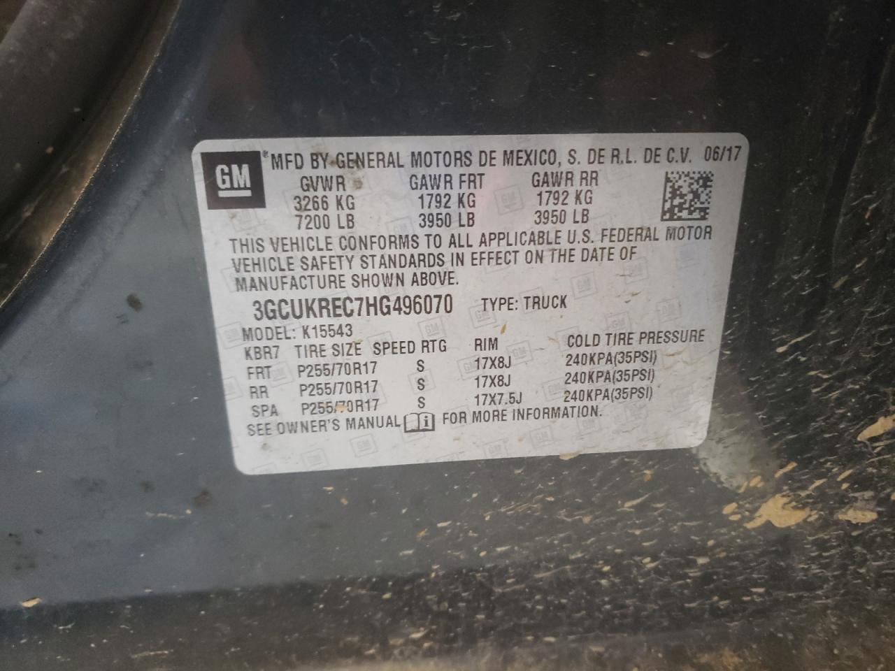 Photo 10 from auction – 2017 CHEVROLET SILVERADO with VIN 3GCUKREC7HG496070