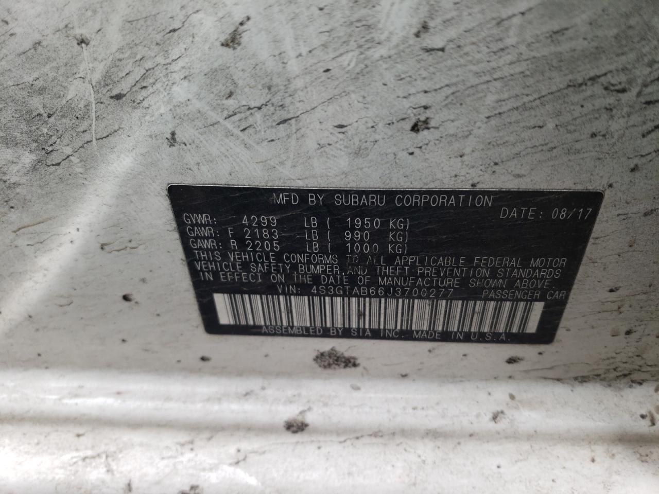 Photo 10 from auction – 2018 SUBARU IMPREZA PR with VIN 4S3GTAB66J3700277
