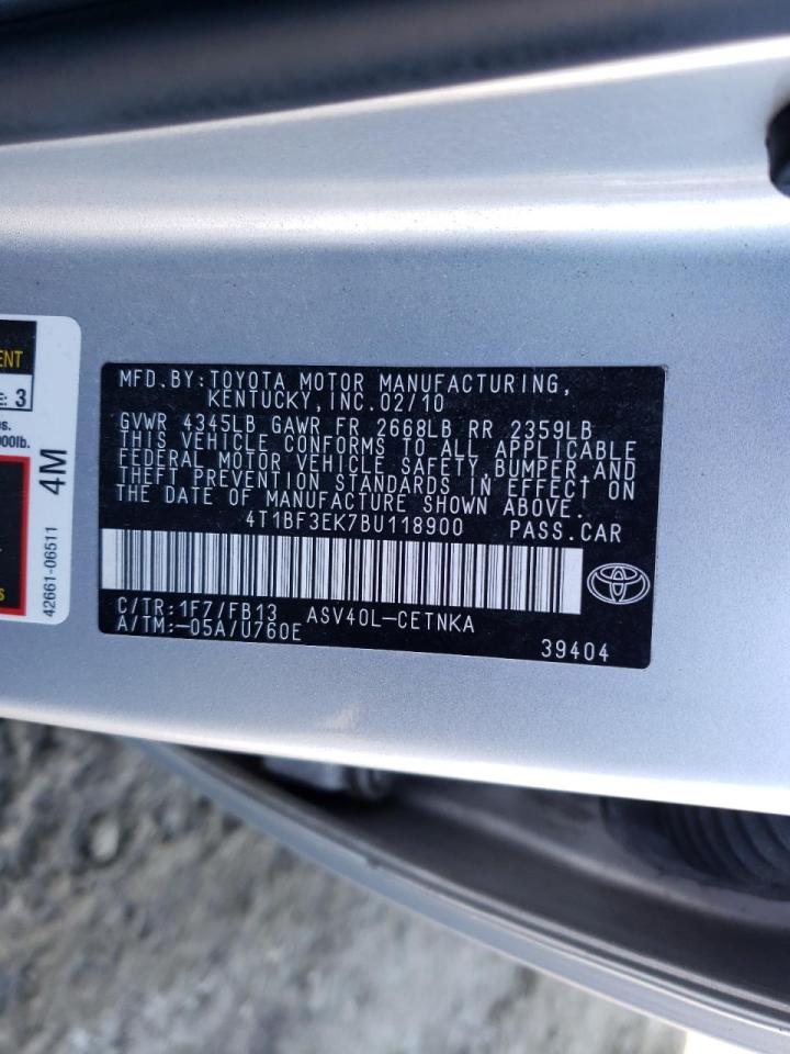 Photo 10 from auction – 2011 TOYOTA CAMRY BASE with VIN 4T1BF3EK7BU118900