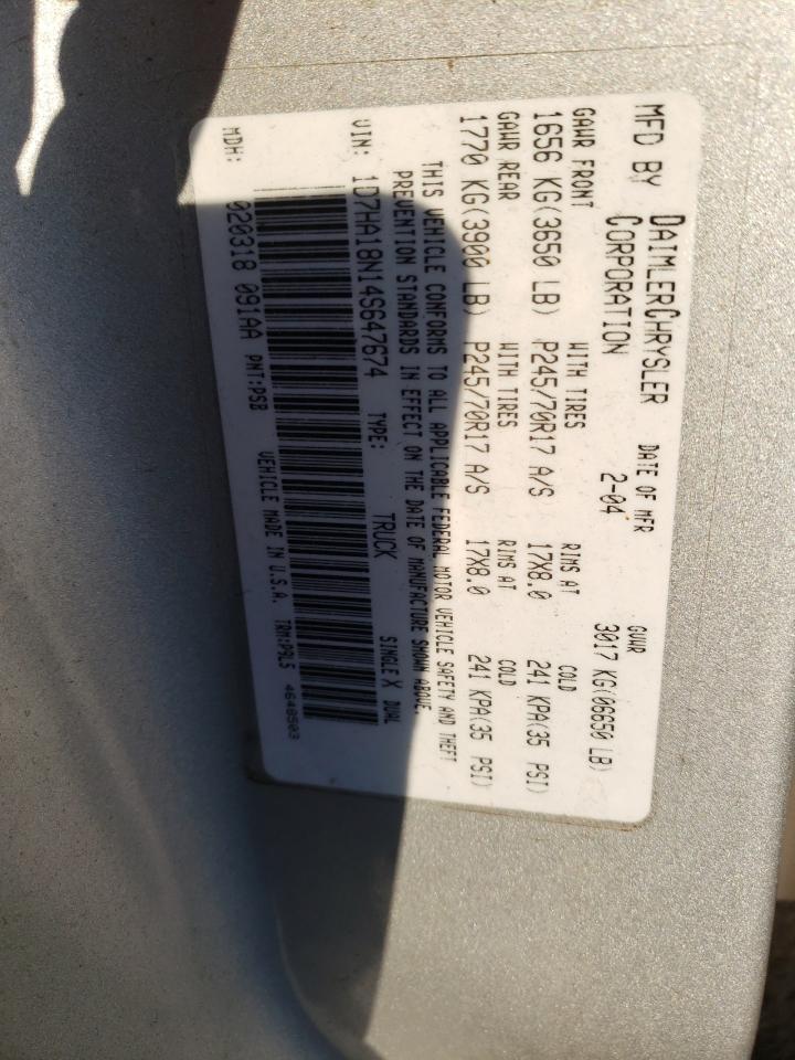Photo 10 from auction – 2004 DODGE RAM 1500 S with VIN 1D7HA18N14S647674
