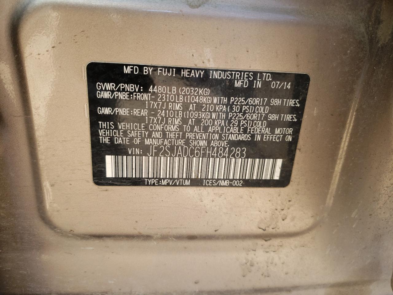 Photo 10 from auction – 2015 SUBARU FORESTER 2 with VIN JF2SJADC6FH484283
