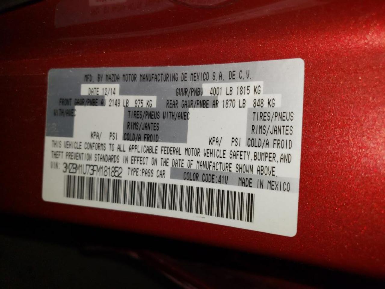 Photo 10 from auction – 2015 MAZDA 3 SPORT with VIN 3MZBM1U73FM181852