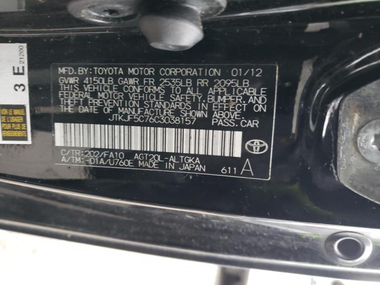 Photo 10 from auction – 2012 TOYOTA SCION TC with VIN JTKJF5C76C3038157