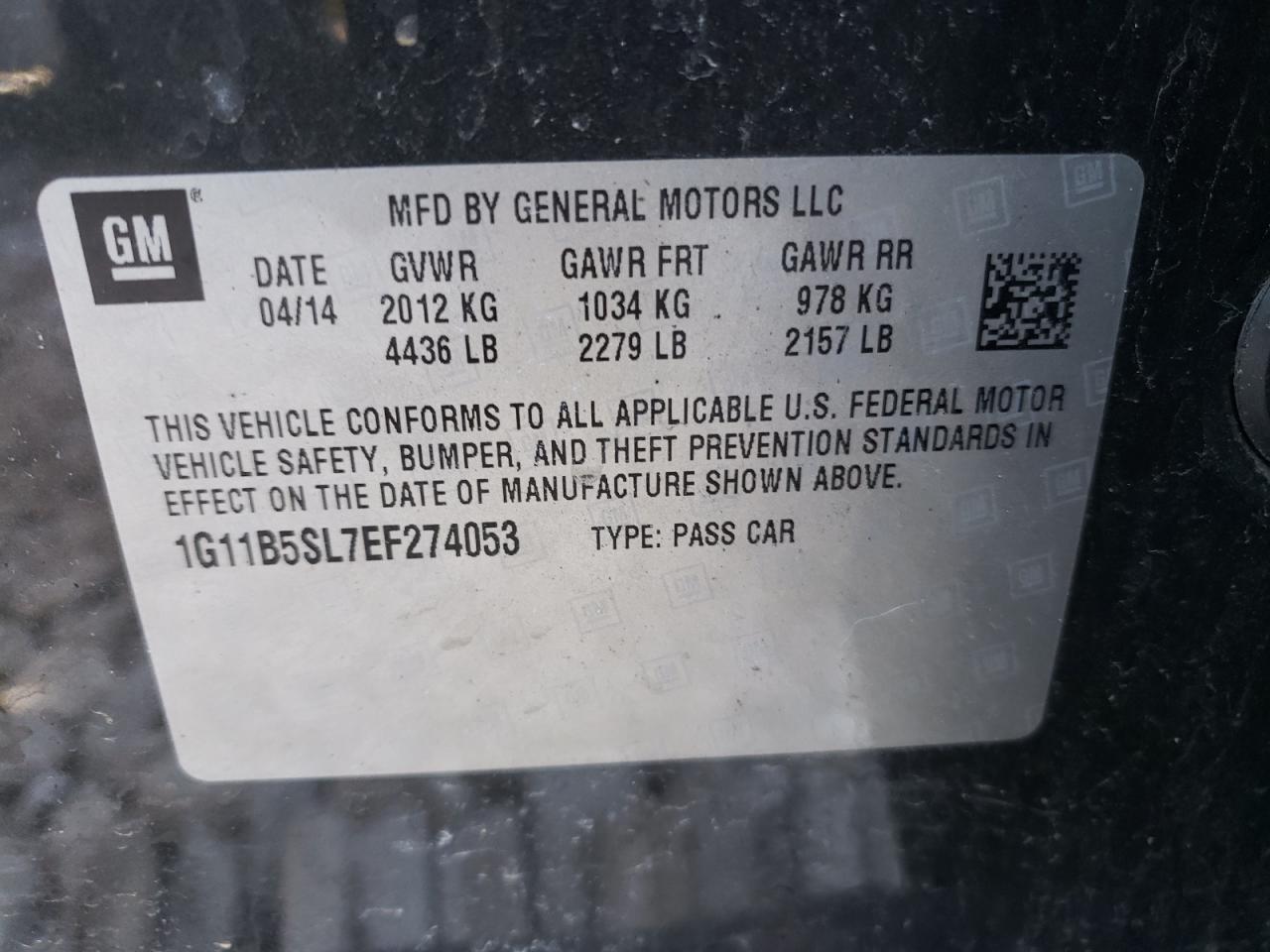 Photo 10 from auction – 2014 CHEVROLET MALIBU LS with VIN 1G11B5SL7EF274053