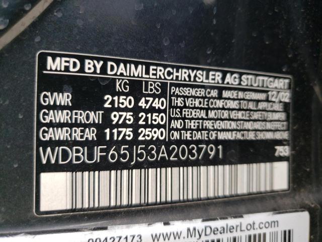 Photo 10 from auction – 2003 MERCEDES-BENZ E 320 with VIN WDBUF65J53A203791