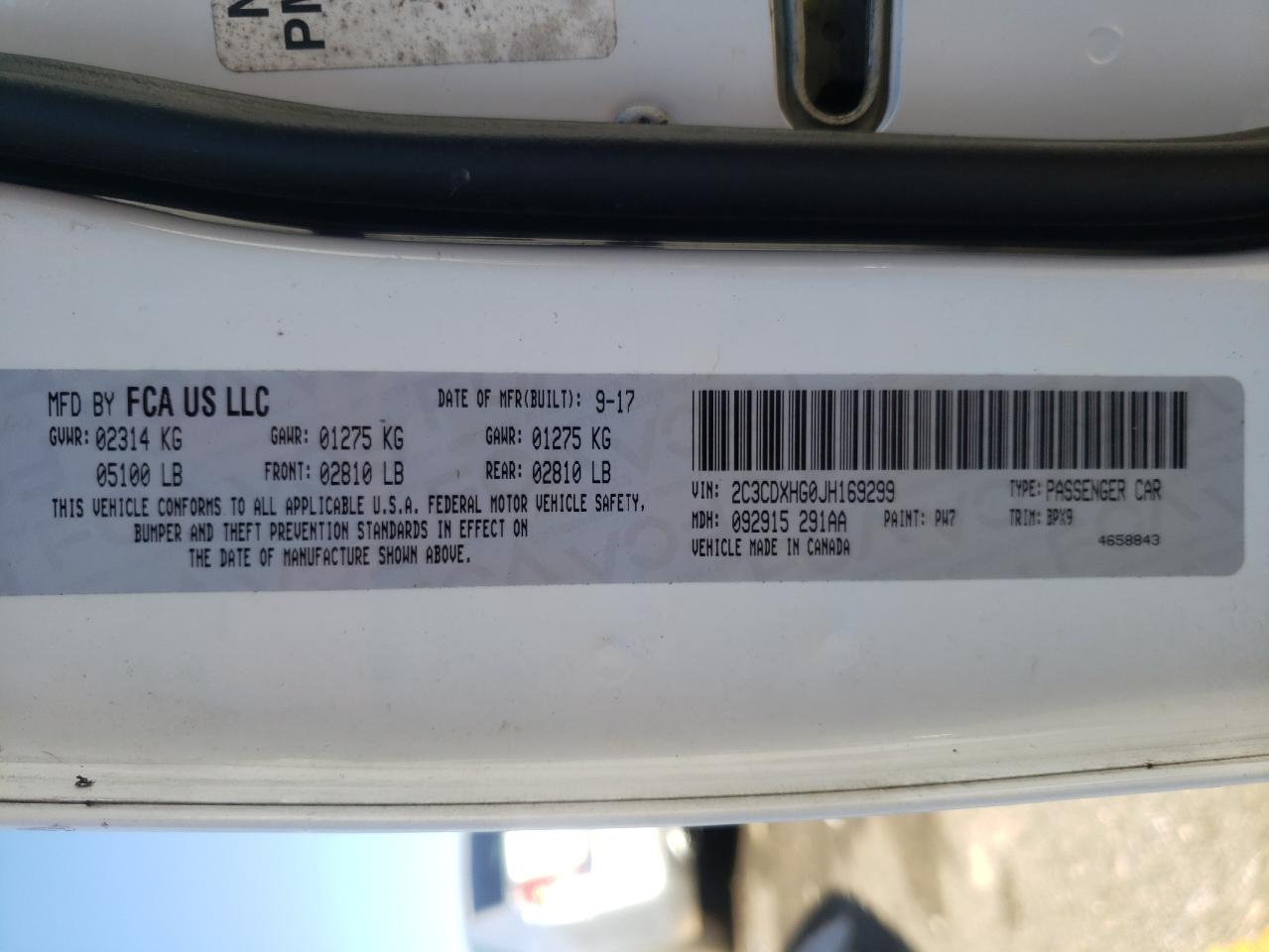 Photo 10 from auction – 2018 DODGE CHARGER SX with VIN 2C3CDXHG0JH169299