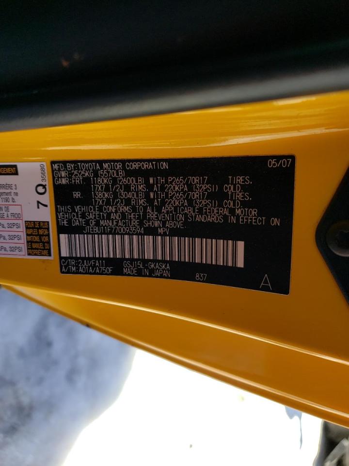 Photo 10 from auction – 2007 TOYOTA FJ CRUISER with VIN JTEBU11F770093594