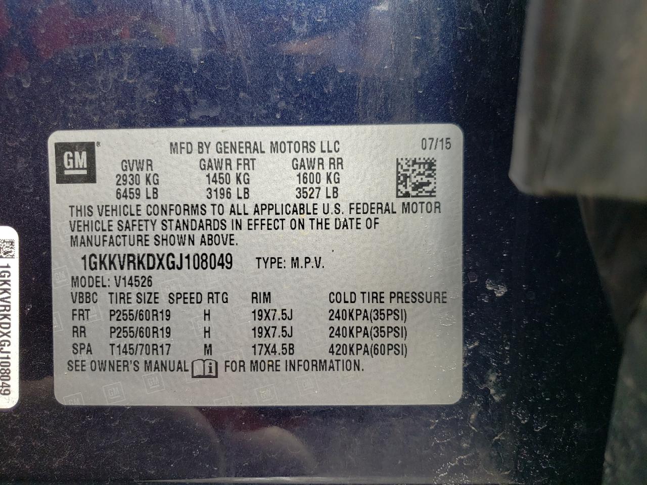 Photo 10 from auction – 2016 GMC ACADIA SLT with VIN 1GKKVRKDXGJ108049