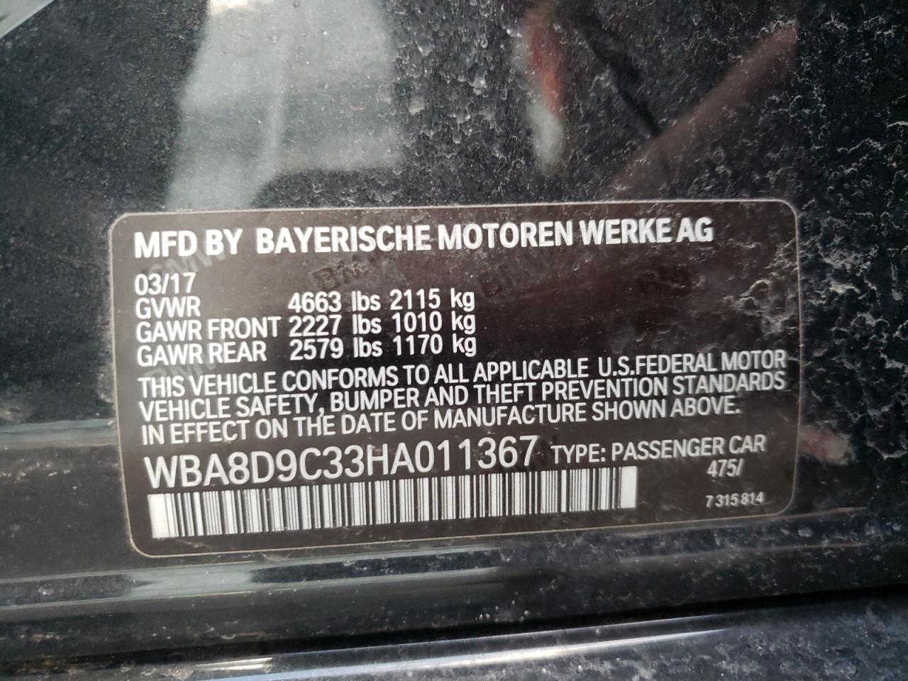 Photo 10 from auction – 2017 BMW 330 XI with VIN WBA8D9C33HA011367