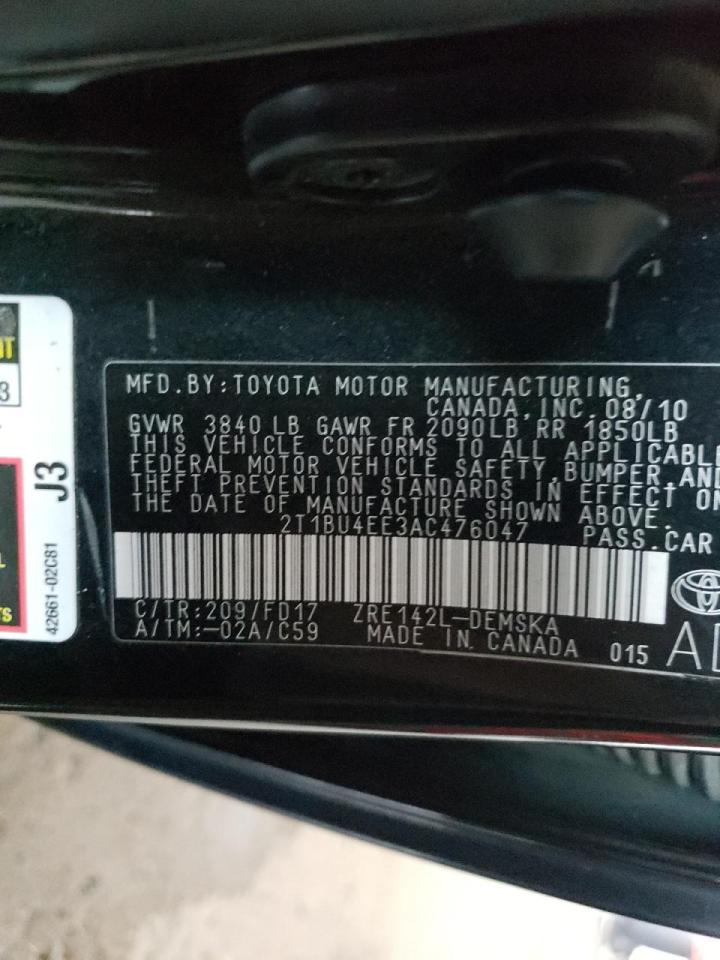 Photo 10 from auction – 2010 TOYOTA COROLLA BA with VIN 2T1BU4EE3AC476047