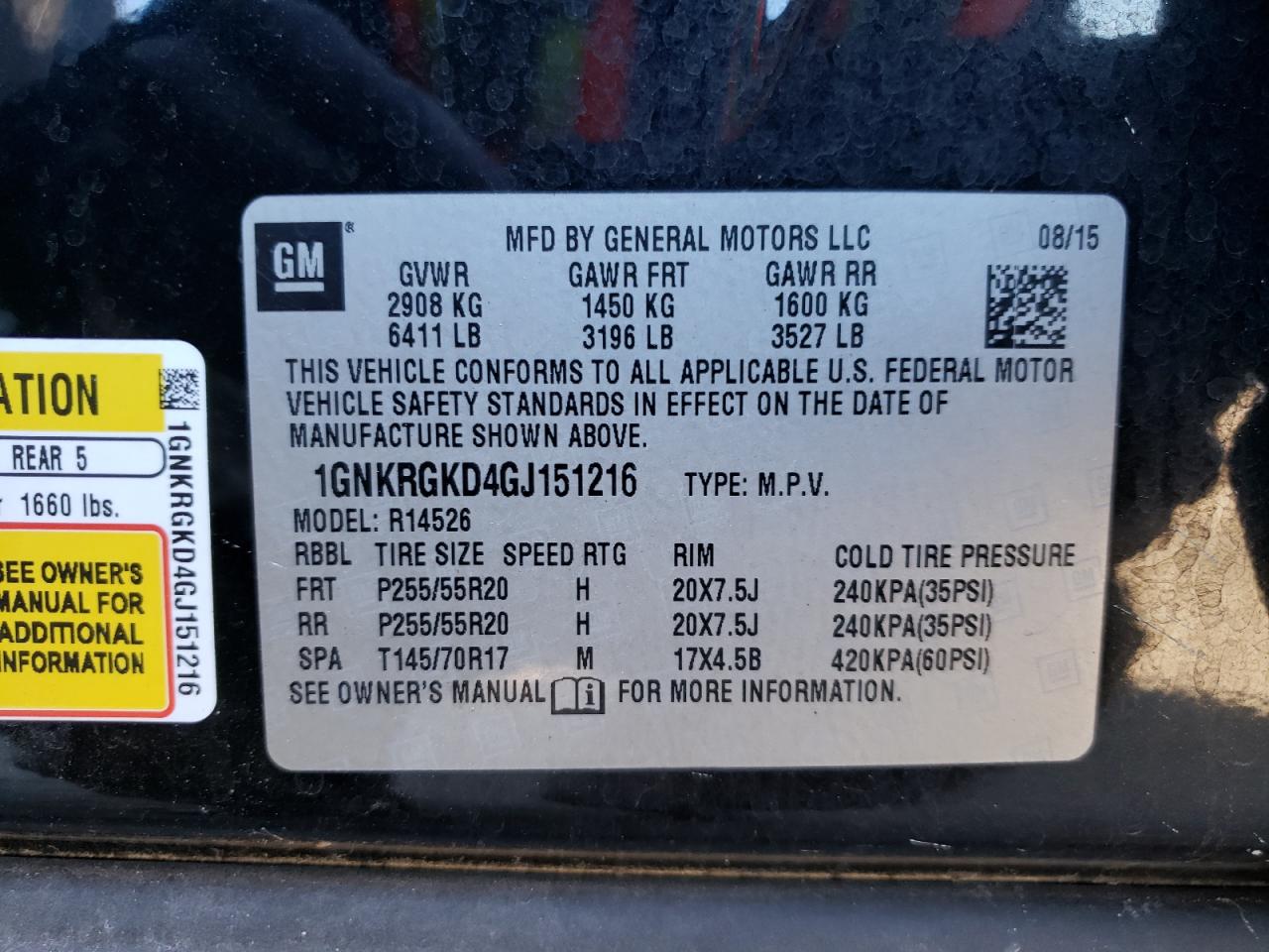 Photo 10 from auction – 2016 CHEVROLET TRAVERSE L with VIN 1GNKRGKD4GJ151216