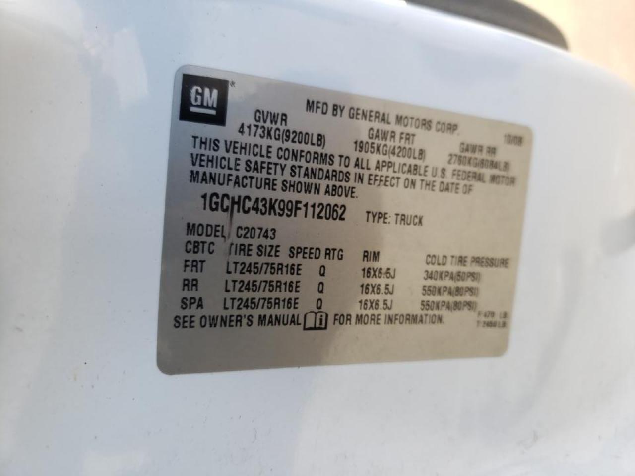 Photo 10 from auction – 2009 CHEVROLET SILVERADO with VIN 1GCHC43K99F112062