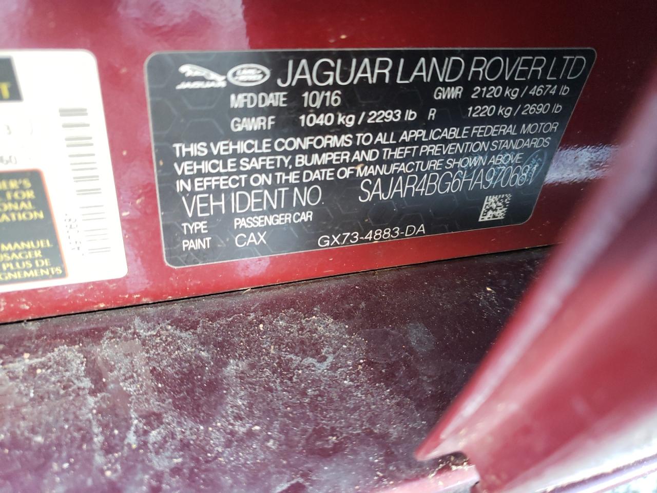 Photo 10 from auction – 2017 JAGUAR XE with VIN SAJAR4BG6HA970681