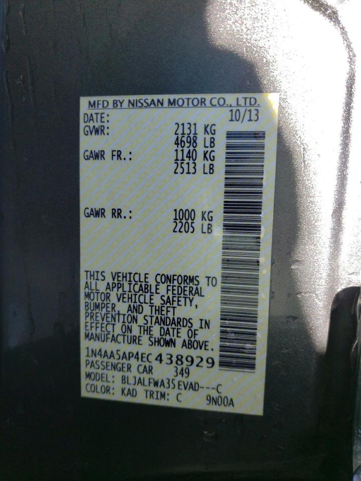 Photo 10 from auction – 2014 NISSAN MAXIMA S with VIN 1N4AA5AP4EC438929