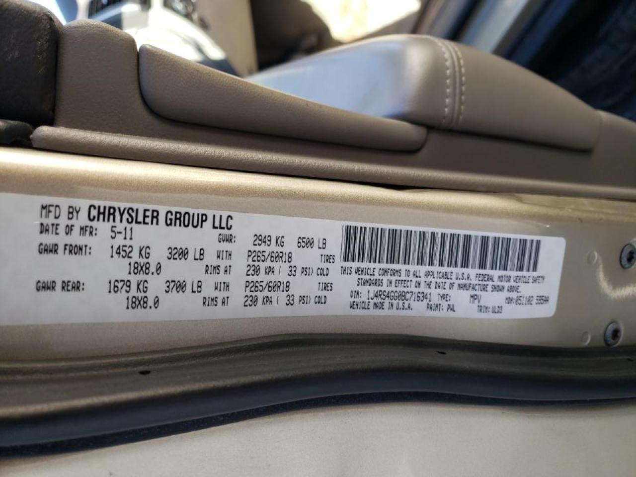 Photo 10 from auction – 2011 JEEP GRAND CHER with VIN 1J4RS4GG0BC716341