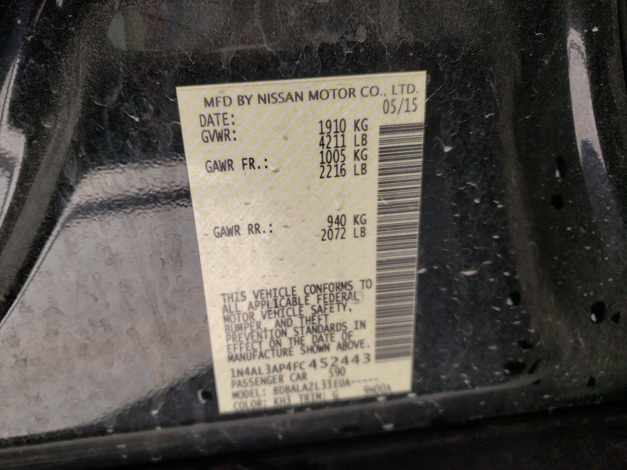 Photo 10 from auction – 2014 NISSAN ALTIMA 2.5 with VIN 1N4AL3AP0EC107960