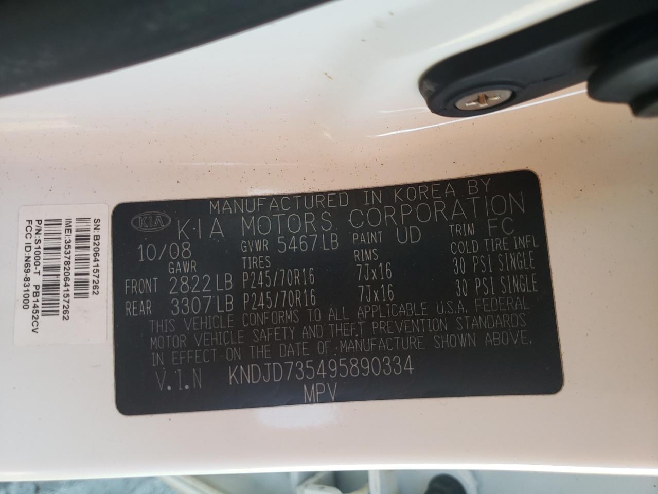 Photo 10 from auction – 2009 KIA SORENTO LX with VIN KNDJD735495890334