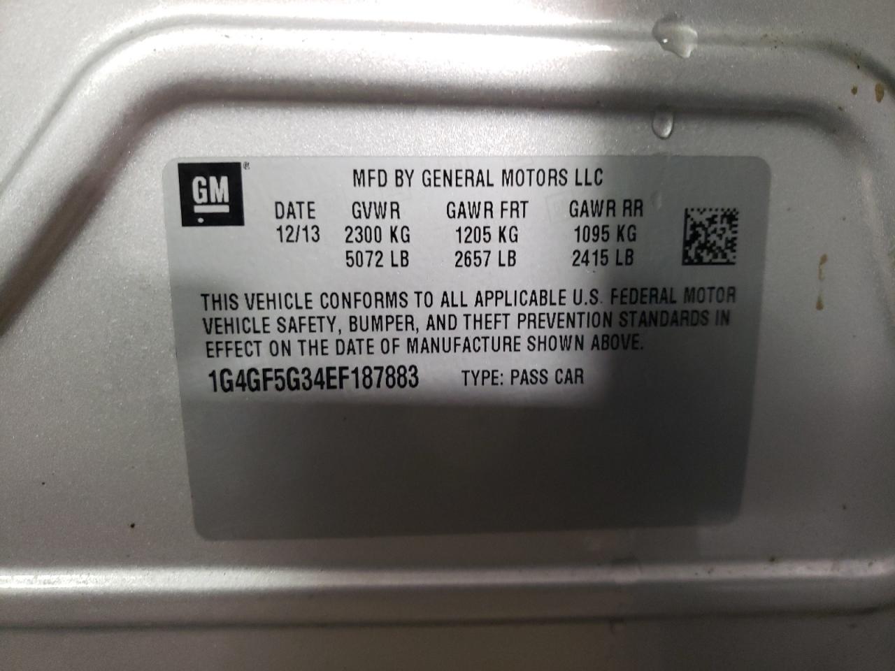 Photo 10 from auction – 2014 BUICK LACROSSE T with VIN 1G4GF5G34EF187883