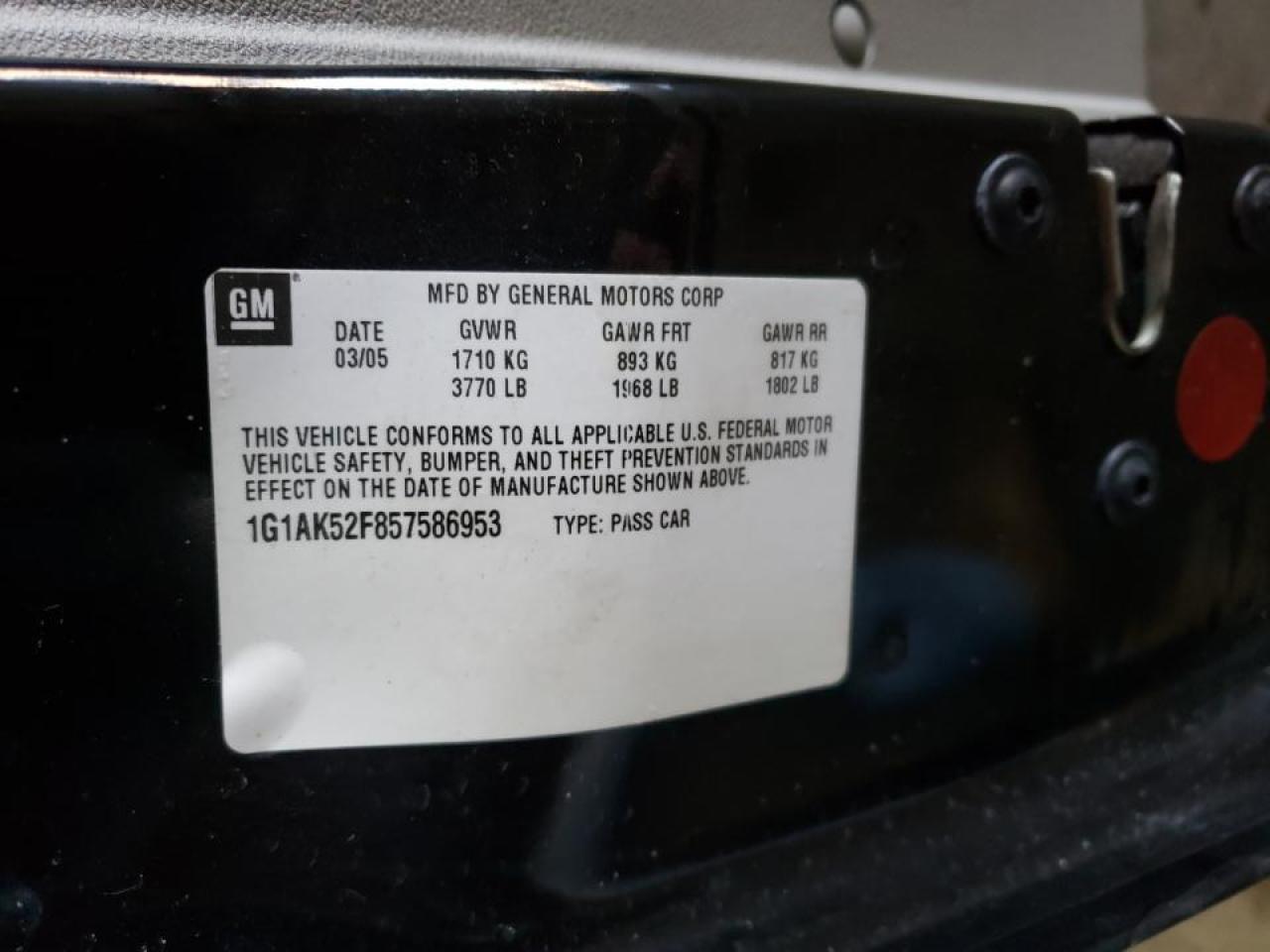Photo 10 from auction – 2005 CHEVROLET COBALT with VIN 1G1AK52F857586953