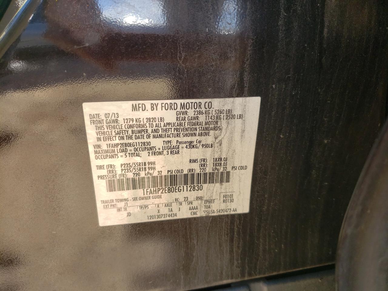 Photo 10 from auction – 2014 FORD TAURUS SEL with VIN 1FAHP2E80EG112830