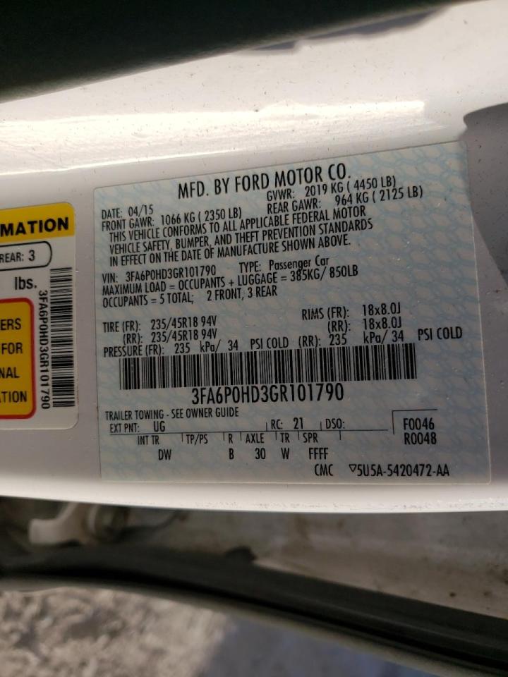 Photo 10 from auction – 2016 FORD FUSION SE with VIN 3FA6P0HD3GR101790