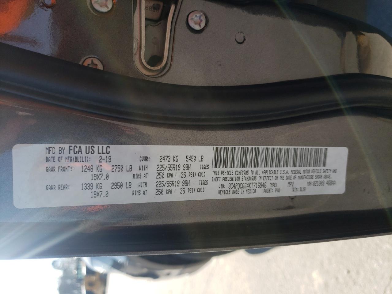 Photo 10 from auction – 2019 DODGE JOURNEY CR with VIN 3C4PDCGG4KT716946