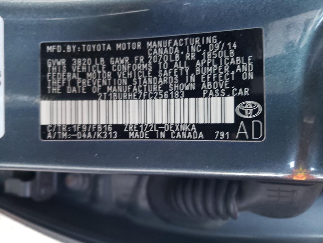 Photo 10 from auction – 2015 TOYOTA COROLLA L with VIN 2T1BURHE7FC256183