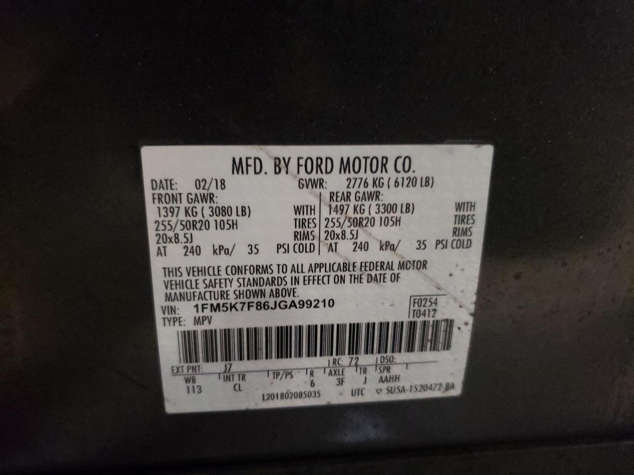 Photo 10 from auction – 2018 FORD EXPLORER L with VIN 1FM5K7F86JGA99210
