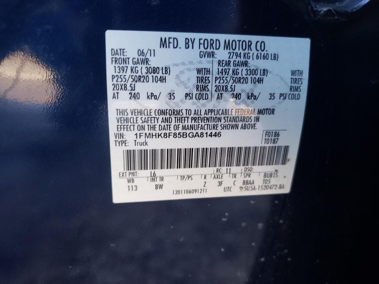Photo 10 from auction – 2011 FORD EXPLORER L with VIN 1FMHK8F85BGA81446