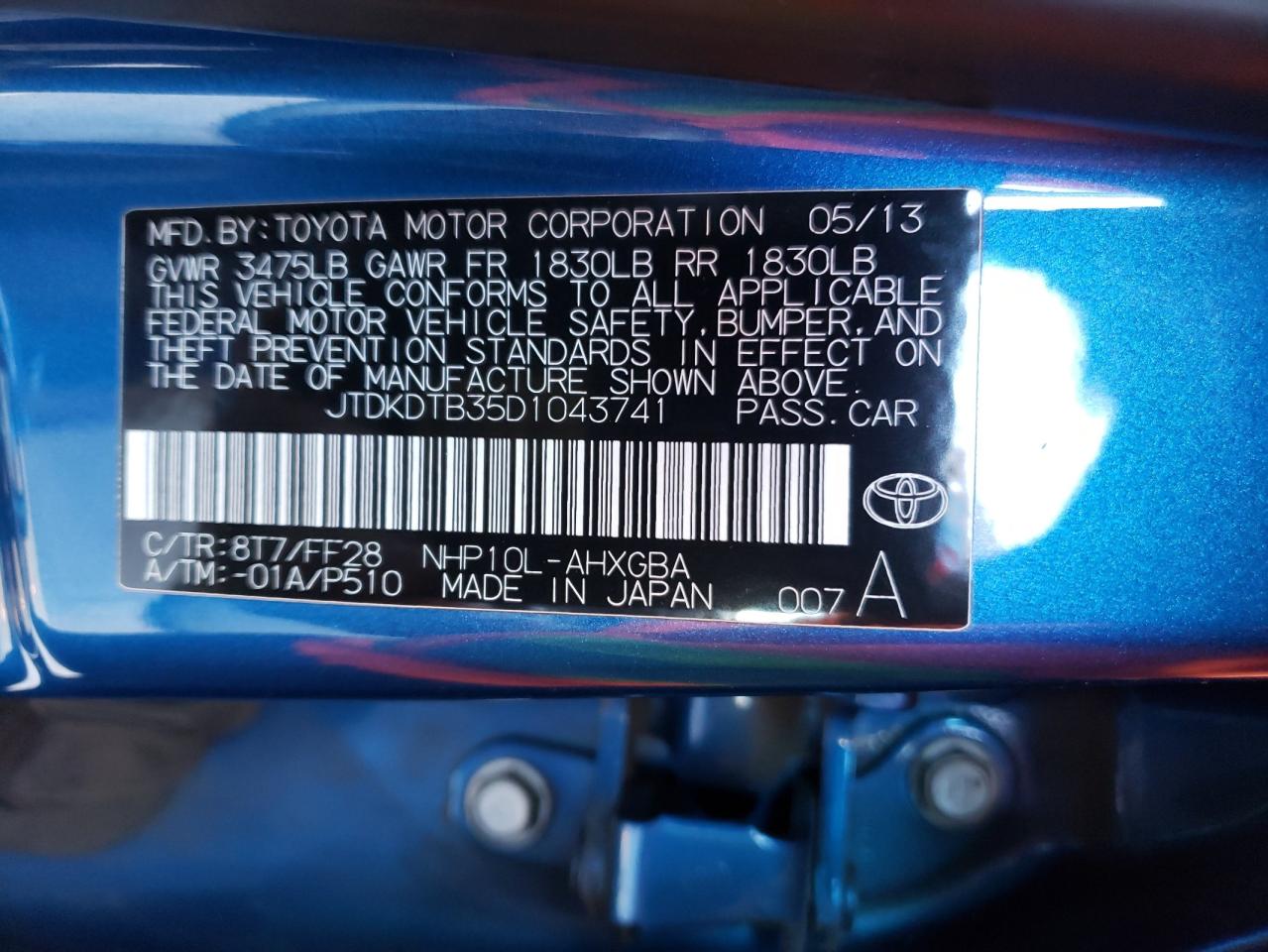 Photo 10 from auction – 2013 TOYOTA PRIUS C with VIN JTDKDTB35D1043741