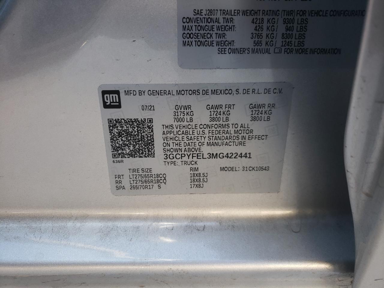 Photo 10 from auction – 2021 CHEVROLET SILVERADO with VIN 3GCPYFEL3MG422441