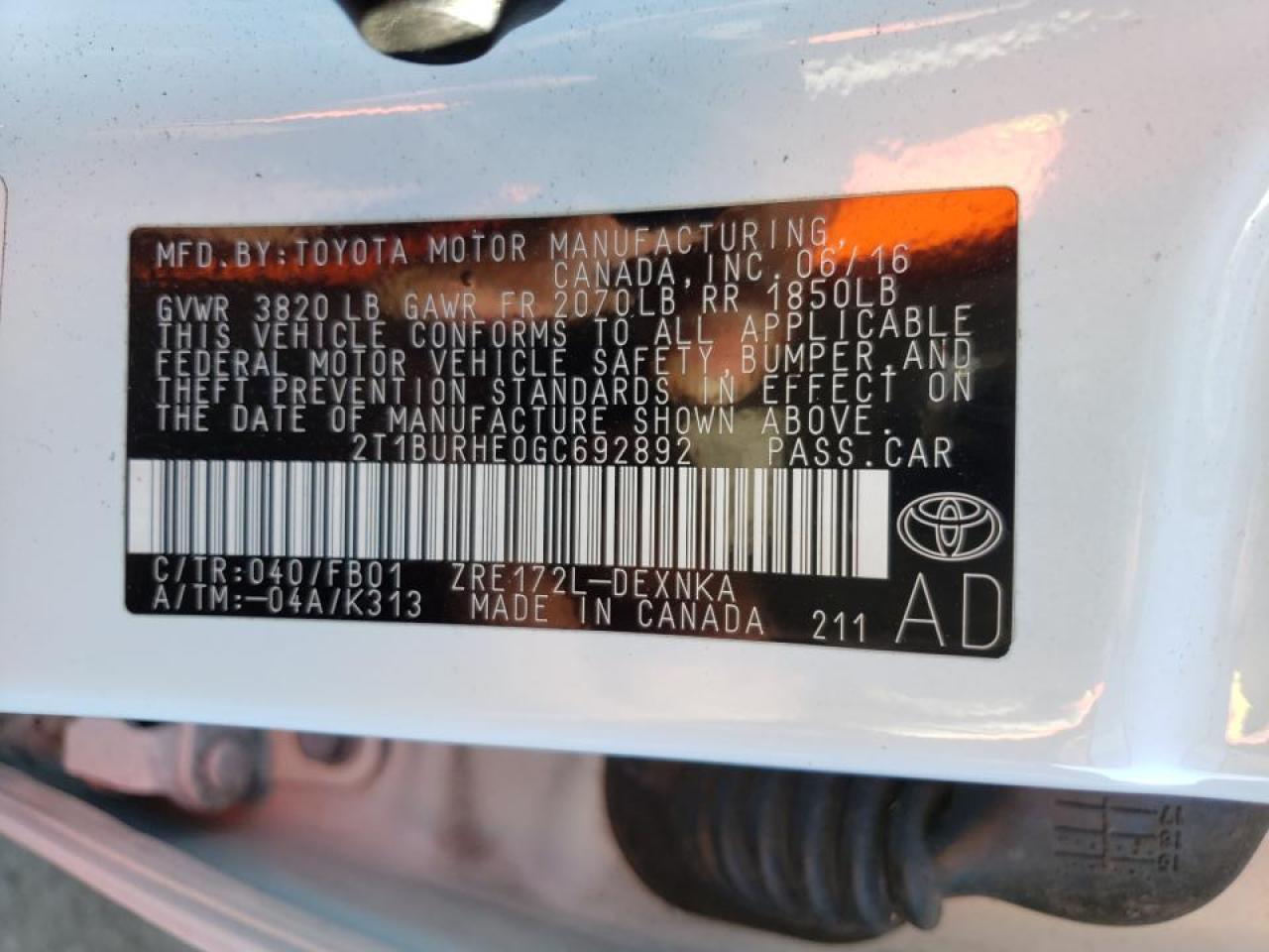Photo 10 from auction – 2016 TOYOTA COROLLA L with VIN 2T1BURHE0GC692892