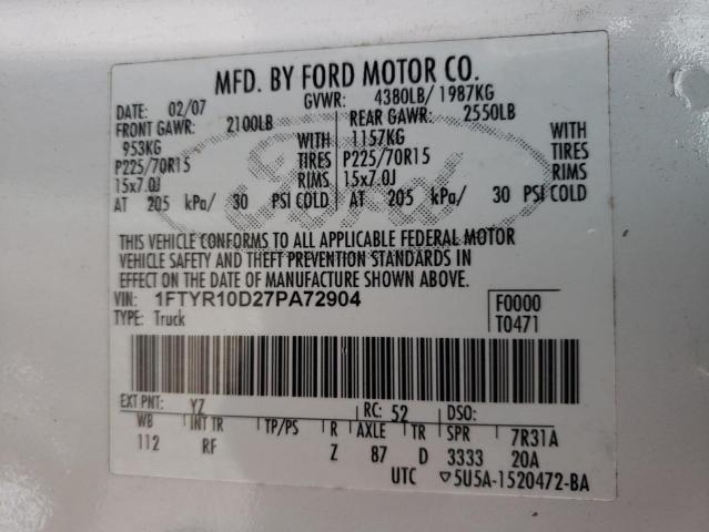 Photo 10 from auction – 2007 FORD RANGER with VIN 1FTYR10D27PA72904