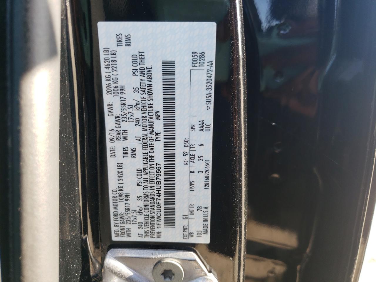 Photo 10 from auction – 2017 FORD ESCAPE S with VIN 1FMCU0F74HUB79567