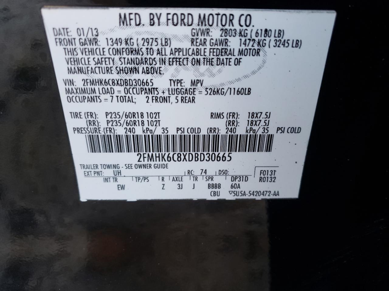 Photo 10 from auction – 2013 FORD FLEX SEL with VIN 2FMHK6C8XDBD30665
