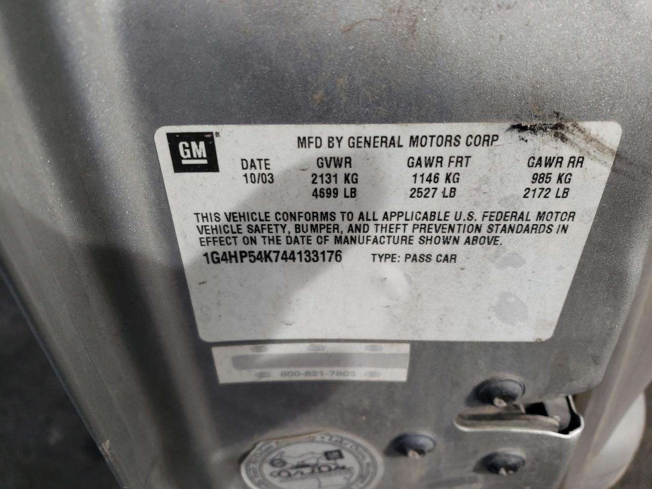 Photo 10 from auction – 2004 BUICK LESABRE CU with VIN 1G4HP54K744133176