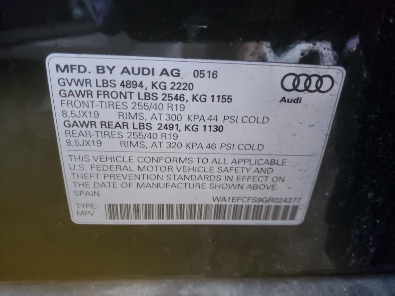 Photo 10 from auction – 2016 AUDI Q3 PREMIUM with VIN WA1EFCFS9GR024277
