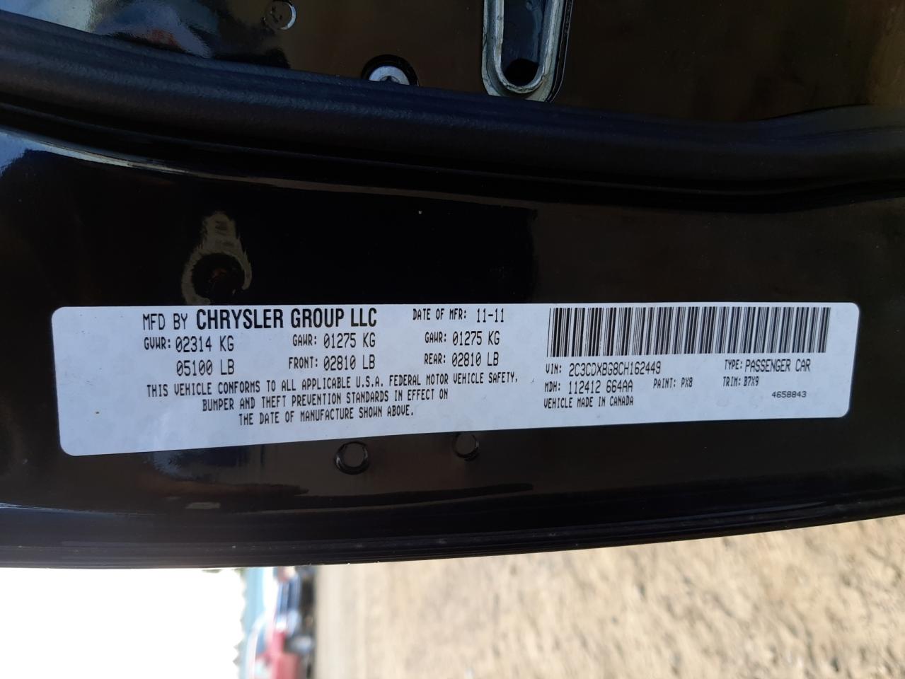 Photo 10 from auction – 2012 DODGE CHARGER SE with VIN 2C3CDXBG8CH162449