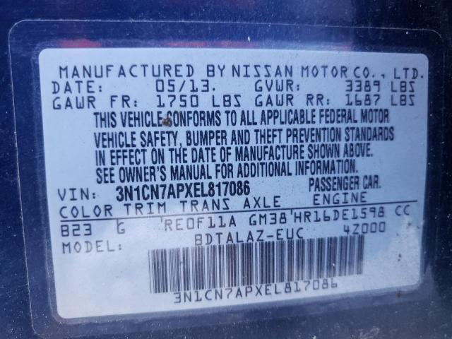 Photo 10 from auction – 2014 NISSAN VERSA S with VIN 3N1CN7APXEL817086